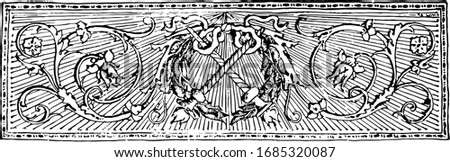 Decorative Divider are decorated with flaming torches in this image, vintage line drawing or engraving illustration.
