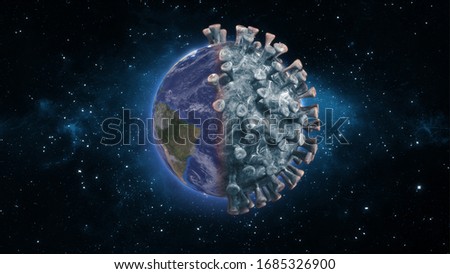 Earth half with Corona Virus on virus disease Background. The whole world is being infected by a pandemic virus. 3D Render.