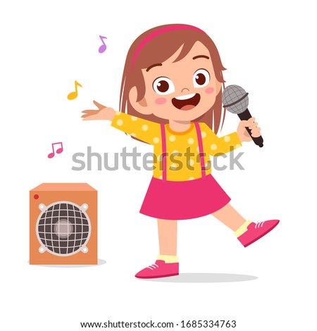happy cute little kid girl sing a song