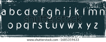 Vector handwritten handmade alphabet. Letters written in chalk on a school blackboard. Hand-drawn alphabet by pastel. Seth letters. Font for inscriptions, lettering, text. 