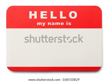 Red Hello My Name Is Tag with Copy Space, Isolated on White Background. Royalty-Free Stock Photo #168550829