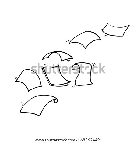 hand drawn Falling paper sheets. Flying papers pages, white sheet documents and blank document page on wind. Fly scattered notes, empty chaotic paperwork.doodle Royalty-Free Stock Photo #1685624491