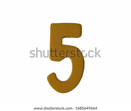 Number Five Gold Color Make By Wood Isolate Brackground