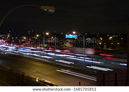Car Lights on Road, Long Exposure of American Road. Light trails