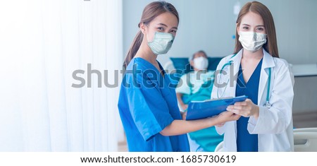 group of doctor and nurse wear protection mask checking and takecare infection people from covid-19 pandemic spread in clinic hospital background