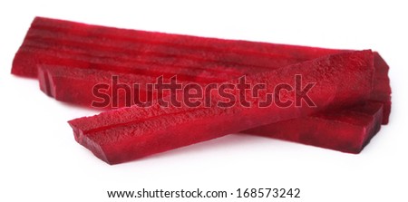 Closeup of sliced red beet over white background 