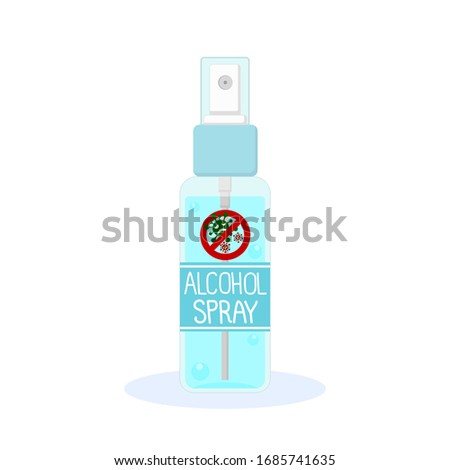 Alcohol spray for killing germs and viruses. Alcohol Bottle spray with the anti-virus symbol. white background, vector illustration. covid-19.