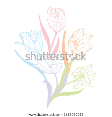 Decorative abstract tulip flowers, design elements. Can be used for cards, invitations, banners, posters, print design. Floral background in line art style