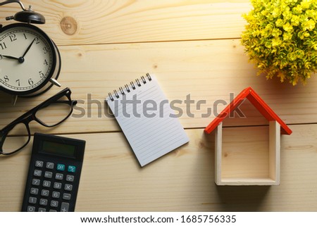 coronavirus conceptual. composition of office supplies on wooden desk with copy space for text. flat lay Royalty-Free Stock Photo #1685756335