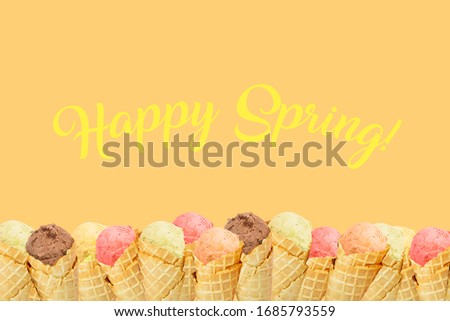 Hello summer and spring. Ice cream images. colorful backdrop.