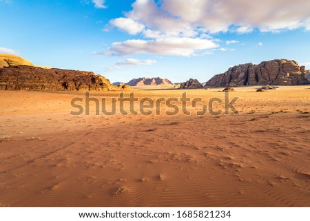 Deserted landscape of Wadi Rum in Jordan