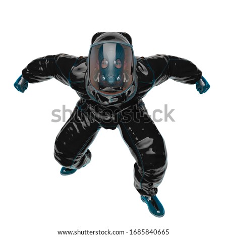 bio hazard man ready to go in a white background. This biohazard in clipping path is very useful for graphic design creations, 3d illustration