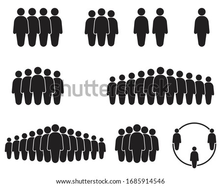 People icon set in trendy flat style. Crowd signs, Persons symbol, group symbol, for info graphics and website design logo. Isolated on white background, Vector icon illustration