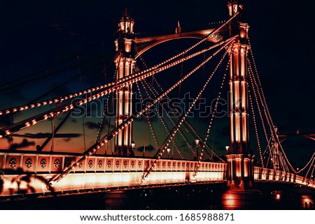 Albert bridge full of lights in central London.