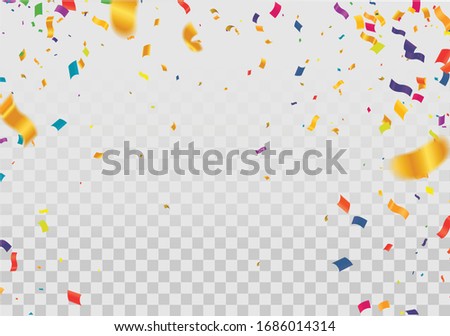 Holiday balloons and confetti flying on white background, illustration Royalty-Free Stock Photo #1686014314