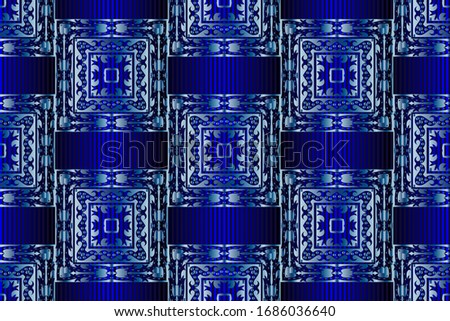 Seamless blue patterns on blue striped background