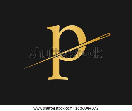  P  initial intersected with needle Symbol Icon  text logo design  typography 