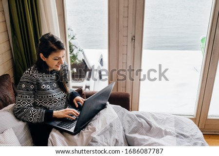 Business woman working from home on laptop computer.Checking email.Working from distance.Online business career.Writer editor.Quarantined office employee using laptop.Freelance worker.Home office