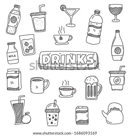 Drinks doodles element vector illustration in cute hand drawn style isolated on white background 