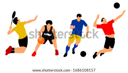 1 Set of sports vector bundle. Football, Badminton, Basketball, Volleyball