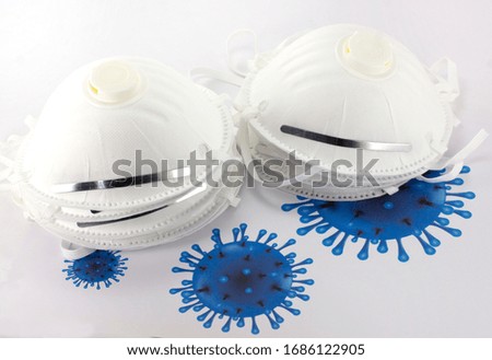 SEVERAL COVID19 MASK N95 WITH BLUE VIRUS