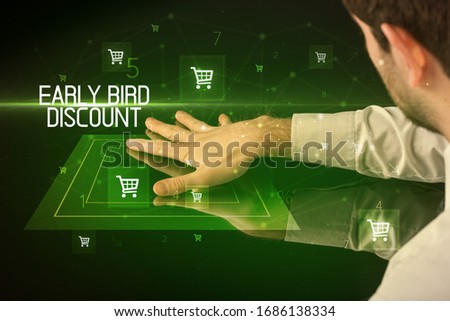 Online shopping with EARLY BIRD DISCOUNT inscription concept, with shopping cart icons