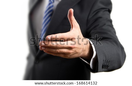 businessman making a deal over isolated white background 