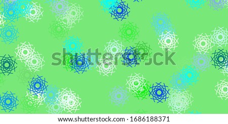 Light Blue, Green vector doodle background with flowers. Illustration with abstract colorful flowers with gradient. Smart design for leaflets, books.