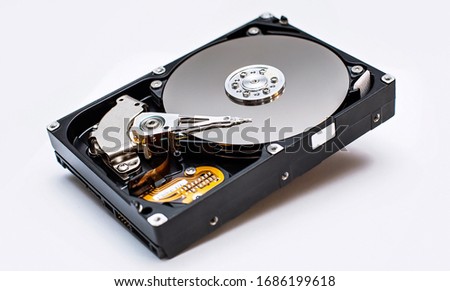 Detailed view of the inside of a hard disk drive Royalty-Free Stock Photo #1686199618