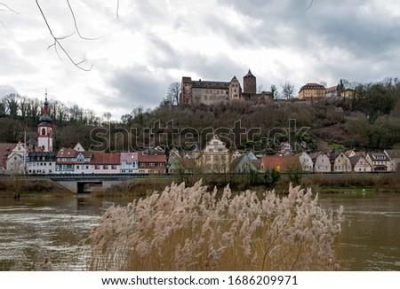 View over the town of Rothenfels and its castle at Lower Franconia, Bavaria, Germany