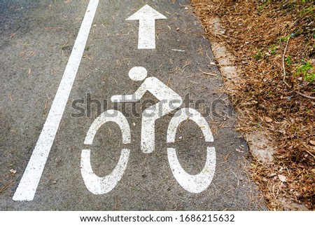 Bicycle Sign on the Road. Asphalt Road for Biking