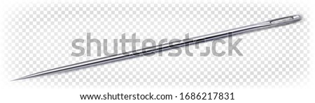 Chrome realistic sewing needle isolated on a white transparent background. Sewing accessories. 3d vector illustration. Royalty-Free Stock Photo #1686217831