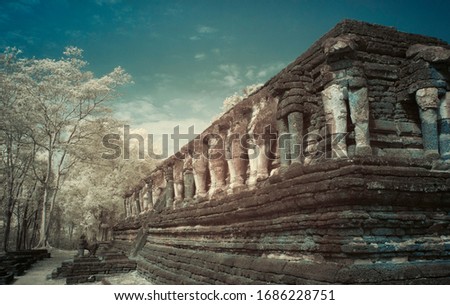 Infrared fine art photography of Sukhothai Kingdom Kamphaeng Phet Historical park attractions old city and national parks historic sites in Thailand,Photo process contain with some gain and noise.