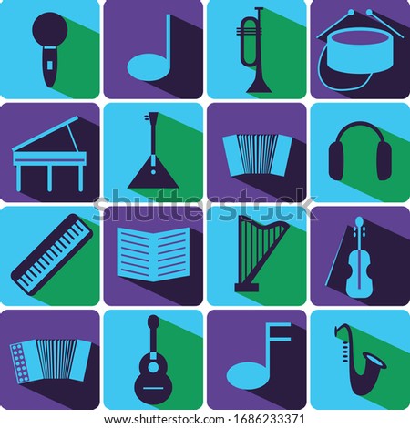music instrument color icon set with shadows. 