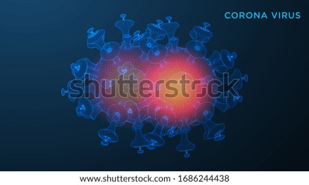coronavirus COVID-2019 on a blue futuristic background. Deadly type of virus 2019-nCoV. 3D models of coronavirus bacteria. Vector illustration