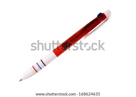Automatic multi-colored ball pen isolated on white background