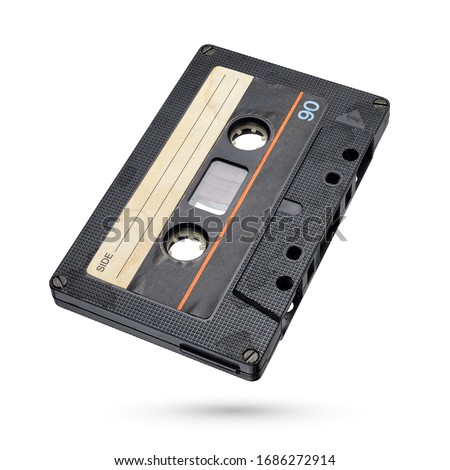 Old black audio tape compact cassette isolated on white background with clipping path Royalty-Free Stock Photo #1686272914