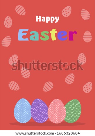 Happy Easter Egg array with greetings on red background.