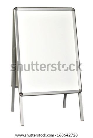 Blank Flipchart, sidewalk signboard or sign isolated on white background. Blank white metallic outdoor stand mockup packaging template mockup collection with clipping path