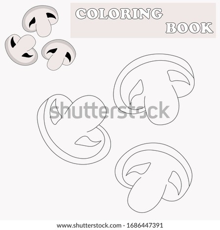 Coloring book or page cartoon of mushrooms for kids. Cute colorful veggies as an example for coloring book. Practice worksheet for preschool and kindergarten. Vector illustration