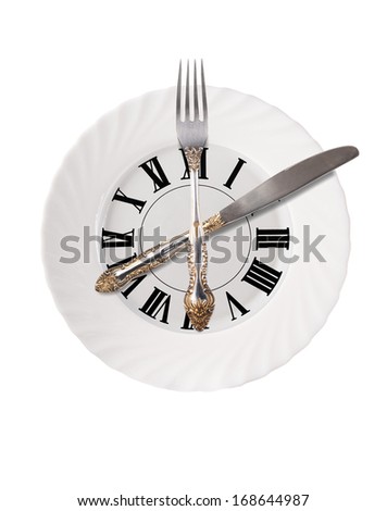 Plate in the form of the dial. Cutlery as a clock.