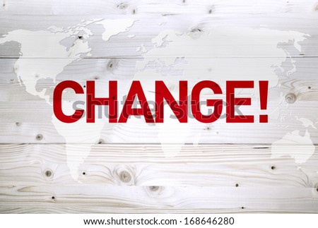 Change article on world map wooden background