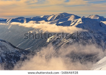 Mountains with snow in winter,
