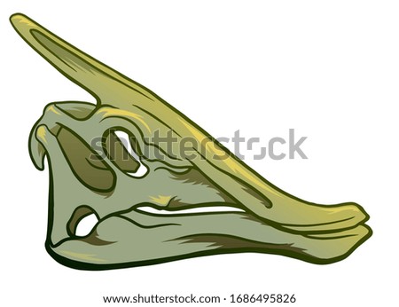 Hand Drawn Cartoon Illustration of Dinosaur Skull isolated on white background, paleontology symbol. Archeology Sticker.