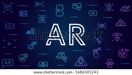 Augmented reality vector background. AR and VR futuristic background with line icons and gradients for web design, mobile apps, ui design and print. Innovative technologies business concept Royalty-Free Stock Photo #1686505243