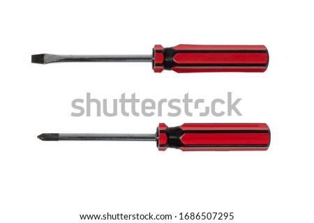 Slotted screwdrivers and Phillips screwdrivers (Red-Black) isolated on white background Royalty-Free Stock Photo #1686507295