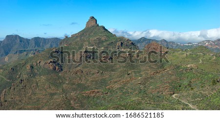 Blue sky over Roque Bentayga mountain and peak, Gran Canaria, Canary Islands, Spain Royalty-Free Stock Photo #1686521185