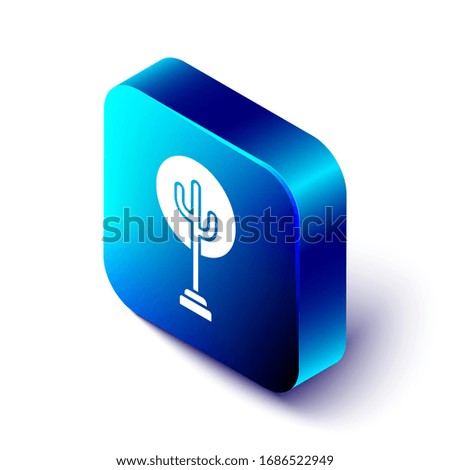 Isometric Tree icon isolated on white background. Forest symbol. Blue square button. Vector Illustration