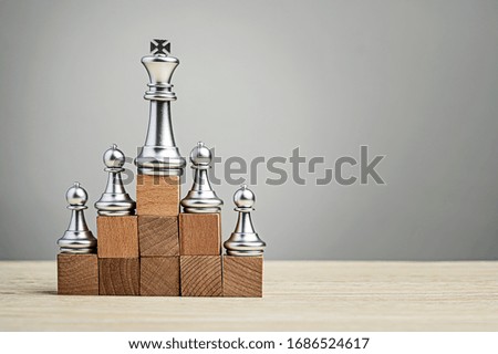 Chess figure king surrounded by pawn chess. Business strategy, leadership, success achievement, competition organization concept.
