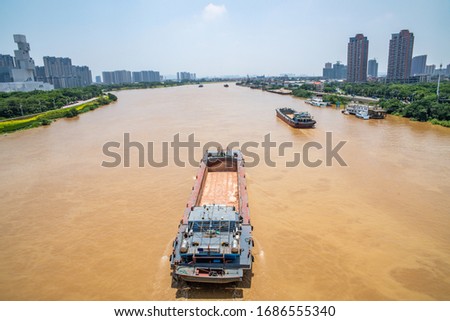 Sand carrier bulk carrier sailing on the inland waterway	
